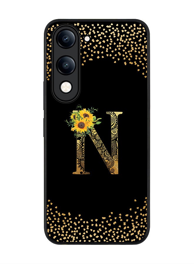 For vivo Y04 / Y29t 5G Case,Slim fit Camera Protection, Shockproof Thin Phone cover  - Custom Floral Monogram - N ( Black )